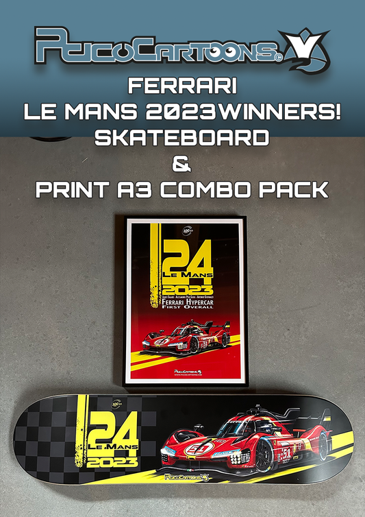 Ferrari Le Mans 2023 Skateboard & Print A3 Combo Pack