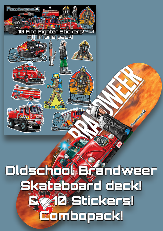 Oldschool Brandweer Skateboard deck! & 10 Stickers!