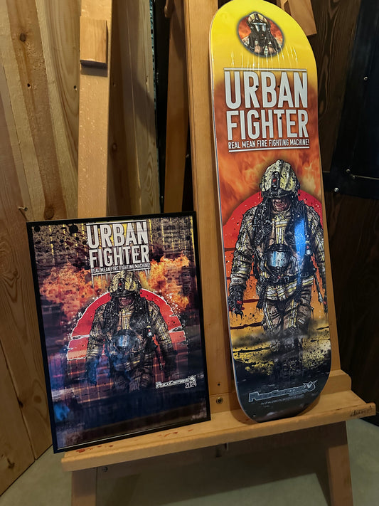 Planche de skateboard Urban Fighter ! & affiche A3 sous cadre Alu !
