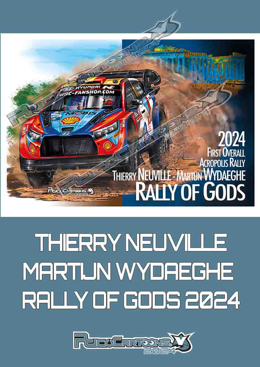 THIERRY NEUVILLE - MARTIJN WYDAEGHE - Vainqueurs du Rally of Gods 2024 - Affiche A3 sous cadre alu